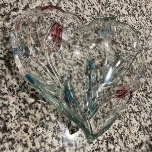 Glass Heart with Colored Tulips Candy, Trinket, Jewelry Dish
